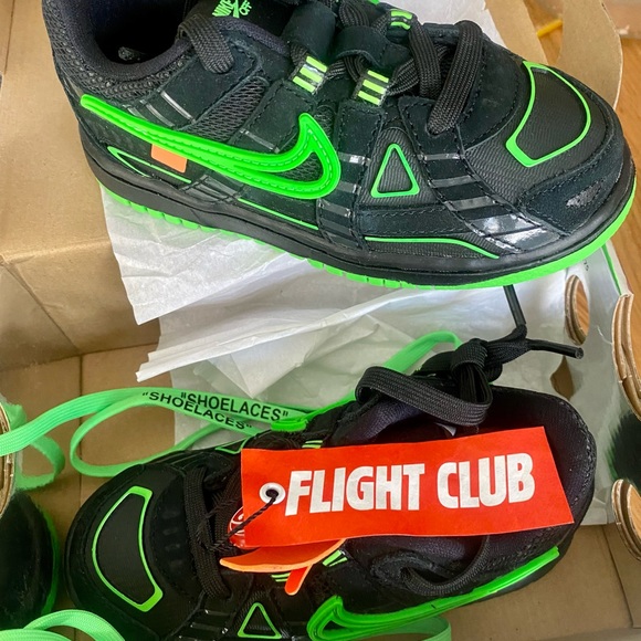 Brand New!!!OFF-WHITE X RUBBER DUNK TD 'GREEN STRIKE sz 9 Toddler - Picture 2 of 5
